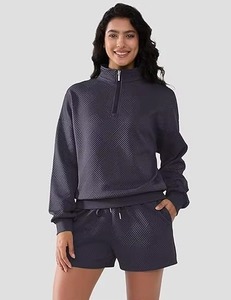 Vente Chaude – Sweat-shirt Femme Oversize à Col Zippé Imprimé Géométrique, Manches Longues, Épaules Tombantes, en Polyester Tricoté, Idéal pour l'Automne, OEM - Product Image 5