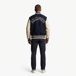 Men's Regular-Length Varsity <b>Jacket</b> 24oz Melton Wool Body Genuine Cowhide Leather Sleeves <b>Waterproof</b> Letterman Style Outerwear - Product Image 2