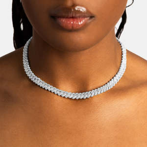 Collar Gargantilla de Eslabones Cubanos con Moissanita VVS de 12mm, Plata de Ley 925, Totalmente Cubierto de Piedras, Cadena Estilo Hip Hop - Product Image 4