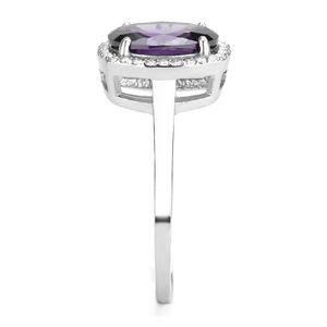 Anello DA385 in Acciaio Inossidabile Lucidato con Zirconi di Grado AAA e Ametista, Anelli Raffinati - Product Image 4