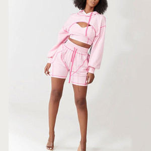 Conjunto Deportivo de Dos Piezas para Mujer, Talla Grande, Sudadera con Capucha y Pantalones Cortos, Personalizable, Transpirable, de Secado Rápido, Poliéster/Algodón, para Gimnasio y Verano - Product Image 5