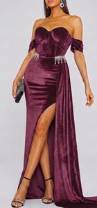 High Quality Violet Polyester Velvet Fabric Soft Touch Durable Material for Designer Clothing and Fashion Wear Available for Sal - Product Image 3