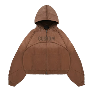 Men's <b>Brown</b> Oversized <b>Zip</b> Up <b>Hoodie</b> Crop Raglan Sleeve Hooded Sweatshirt Front Pocket Letter Print Casual - Product Image 1