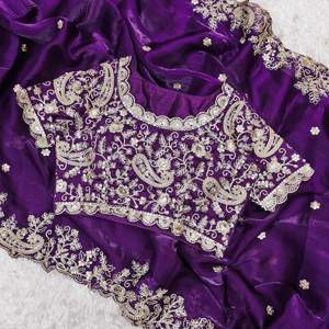 Embroidered <b>Saree</b> with Sequins Work for Career Parties - Product Image 3
