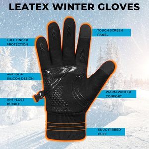 Guantes de Esquí de Invierno de Cuero Negro, con Pantalla Táctil, Resistentes al Viento, Impermeables, Antideslizantes, Térmicos, para Snowboard, Ciclismo, Uso Diario - Product Image 3