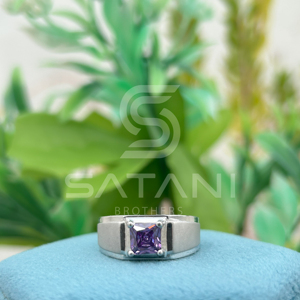Bague pour homme en argent 925 avec pierre violette taille princesse, bague de fiançailles solitaire en CZ pour homme, bague violette audacieuse, cadeau pour lui - Product Image 1