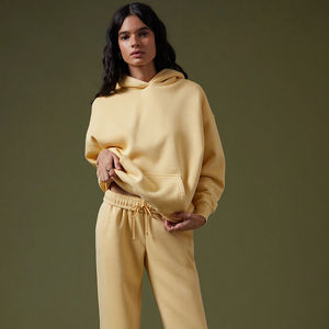 Conjunto de 2 Piezas para Mujer, Sudadera con Capucha y Pantalones Deportivos Cortos de Invierno, Atuendo Informal Cómodo a Juego, Tela Suave, Color Sólido - Product Image 1
