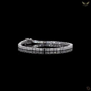 Bracelet tennis en or blanc 9 carats avec diamants de laboratoire de luxe, émeraudes et diamants ronds, bijoux fins pour femmes - Product Image 4