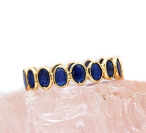 Wholesale 9K Solid Yellow Gold Oval Blue Sapphire Bezel Set Eternity Band <b>Ring</b> Women Fine Gemstone Stackable Anniversary Jewelry - Product Image 4