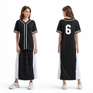 Robe chemise en jersey oversize à manches mi-longues pour femme / Robe chemise longue boutonnée en jersey oversize style baseball pour femme en gros - Product Image 1