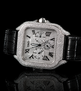 Luxury Square Diamond <b>Watch</b> with Roman Dial Mechanical Movement White Gold <b>Case</b> Moissanite Band - Product Image 1
