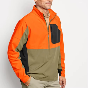 Men's Orange Color Block Fleece Jacket Quarter Zip Windproof Casual Autumn Wear Polyester Outerwear - Product Image 3