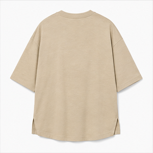 Custom Sand Beige Slub Cotton Tapered <b>Mens</b> Oversized Short Sleeve Crew Neck T-Shirt MTS-OVR-0022 - Product Image 2
