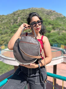 Hand Tooling Carving <b>Round</b> Handbag Stylish New Design Cowhide Fur <b>Sling</b> Bag Crossbody Shoulder Women's Bag - Product Image 5