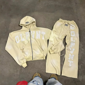 Survêtement à capuche personnalisé léger pour l'hiver, style streetwear, en molleton uni, avec strass, coupe régulière, effet vieilli et délavé à l'acide, pour filles - Product Image 3