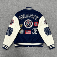 Blouson Bomber en Jean Personnalisé pour Homme, Style Varsity, Broderie Chenille, Manches en Cuir, Color Block, Streetwear, Séchage Rapide, Hiver