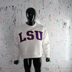 LSU ASH GREY Mock Neck Sweatshirt 100% <b>PURPLE</b> Applique Embroidery wide neck Sweatshirt URBAN PRODUCTIONS - Product Image 4