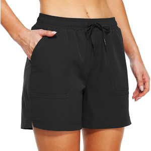 Shorts noirs pour femmes avec cordon de serrage et poches, respirants, imperméables, écologiques, séchage rapide, coupe sportive, taille mi-haute, 100 % coton - Product Image 5