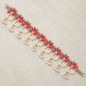 Handmade Red Floral Door Toran Burlap Pearl Shell Tassel Hanging Diwali Puja <b>Wedding</b> Entrance Home Decor Gift Traditional - Product Image 3