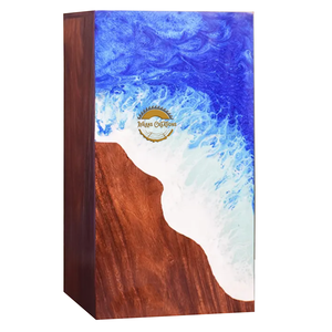 Urna de Madera con Diseño de Olas Oceánicas para Cenizas, Urna Funeraria Artesanal de Resina y Madera con Diseño Inspirado en el Océano por AYAANS - Product Image 1