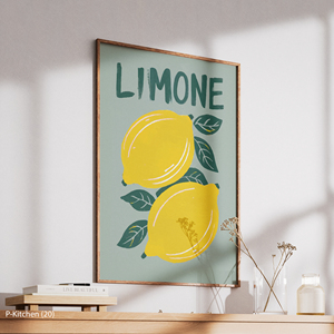 Décoration murale de cuisine : Toile vintage italienne avec citron, fond vert sauge, illustration moderne de fruits, accent pour salle à manger - Product Image 3