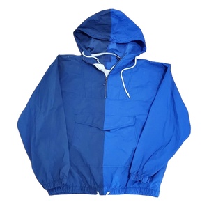 Veste coupe-vent unisexe à capuche, anorak 1/4 zip, coupe-vent en nylon, bicolore bleu et noir - Product Image 1