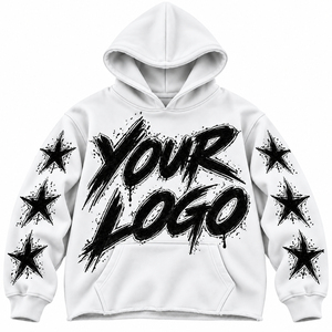 Sweat à capuche pour homme, coupe classique, logo étoiles imprimé en relief, poche avant, style hip-hop, manches classiques, en molleton tricoté, écologique 100% - Product Image 5