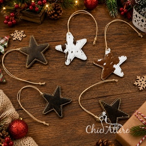 Adorno Colgante de Estrella de Cuero Vacuno Genuino, Decoración Rústica para Árbol de Navidad, Tamaño Pequeño de 2-4 Pulgadas, Accesorios para Árbol - Product Image 1