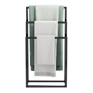 Estante de Baño de Metal Negro de 3 Niveles con 3 Barras, Soporte Independiente para Toallas, Estante de Secado, Barra para Toallas, Almacenamiento - Product Image 1