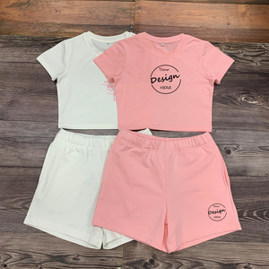 Summer Women's <b>Y2K</b> Style Two Piece Shorts Set 100% Cotton Breathable Embroidered Short Sleeve Crop <b>Top</b> Casual T-Shirt Shorts - Product Image 4