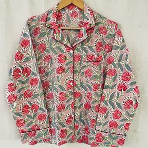 Nuevo conjunto de pijama de algodón para mujer, estampado a mano con motivos indios, 100% algodón. - Product Image 1