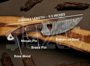 Couteau de chasse OEM Wirecut en acier Damas, lame fixe, manche en bois, couteau de camping et d'extérieur EDC avec étui en cuir - Product Image 6