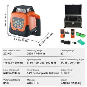 Livella Laser Rotante a Croce Verde Autolivellante 360 Gradi, 5 Velocità, 4 Angoli di Regolazione, Protezione IP66, Portata 600m - Product Image 1