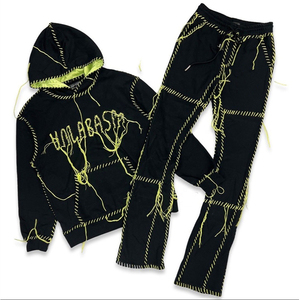 Men's Brown Hooded <b>Tracksuit</b> Full Length Cotton Streetwear Letter Print Drawstring Closure Side Pockets Autumn Loose Fit - Product Image 5