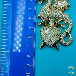 Colgante de Dragón con Diamantes de Imitación Estilo Hip Hop, Chapado en Oro, Plata de Ley 925, Joyería para Hombre - Product Image 2