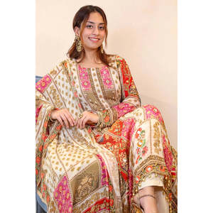 Magnifique ensemble élégant de haut et de bas beige JL pour les fêtes avec dupatta, taille XL - Product Image 6