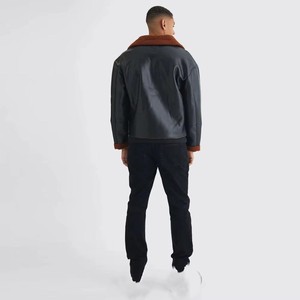 Blouson Aviateur Homme Personnalisé en Similicuir Noir avec Col en Fausse Fourrure, Veste Bomber d'Hiver, Vente en Gros, OEM, Acheteurs USA - Product Image 6