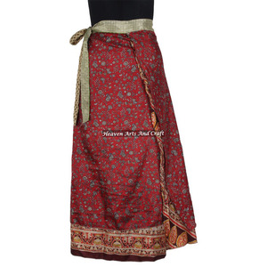 100 Ways Style Indian Vintage Magic <b>Wrap</b> Silk Sari <b>Skirt</b> Women Wear Vintage Silk Sari Long Length <b>Wrap</b> Around <b>Skirt</b> 2 Layer - Product Image 3
