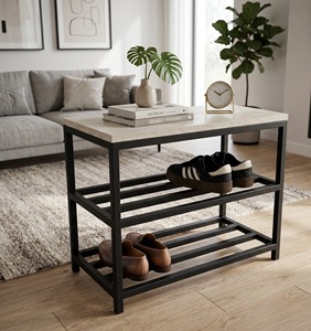 Banco zapatero moderno con estantes de almacenamiento, organizador de zapatos industrial para recibidor y dormitorio - Product Image 1