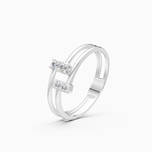 Anillo de doble barra con diamante cultivado en laboratorio de 0.12 quilates en oro amarillo, blanco y rosa de 9 quilates - Product Image 2