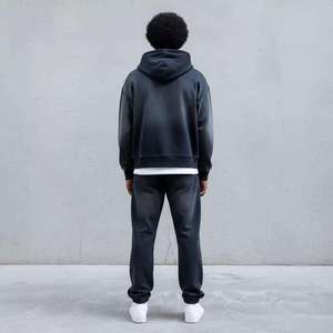 Winter Street Style Mid Waist Heavy Fleece Light Grey <b>Tie</b> Dye Tracksuit for Men Zip Up Hoodie and Sweatpants Set Streetwear - Product Image 2