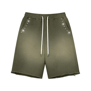 Shorts en molleton de coton de haute qualité, rose, effet délavé, avec empiècements latéraux contrastés, broderie, impression sérigraphique, logo personnalisé, pour homme. - Product Image 2