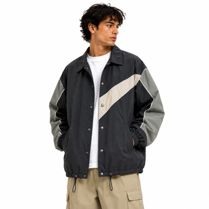 Retro Skate <b>Coach</b> Jacket Distressed Nylon Oversized Streetwear Snap Button Drawstring Hem Outerwear Low MOQ Wholesale Streetwear - Product Image 3