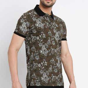 Polo de Hombre con Estampado Floral Vintage en Verde Oliva y Negro, Estilo Casual Elegante, Manga Corta, Corte Entallado, Diseño Botánico HD 2026 - Product Image 1