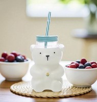Vaso Transparente con Forma de Oso Unisex de 500 ml con Pajita y Tapa, Lindo Diseño Navideño, Reutilizable, Apto para Alimentos, Regalo para el Hogar y Fiestas