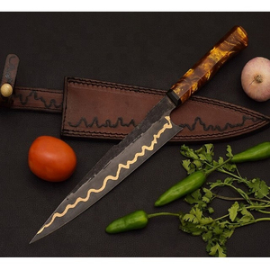Cuchillo de Chef de Acero Damasco y Cobre Hecho a Mano de Primera Calidad con Hoja de Acero, Empuñadura de Resina con Relleno de Latón y Funda de Cuero Fino para Caza/Camping 12 - Product Image 6