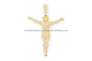 Custom Iced 10K <b>Solid</b> Gold Peace Minimalist Jesus Crucifix Brilliant Cut Lab Grown Diamond Pendant Charm <b>Necklace</b> Christian - Product Image 3