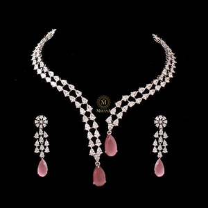 Christy Pastel Pink Designer Necklace and Earring Set in Gold Plate with Zircon - Product Image 5