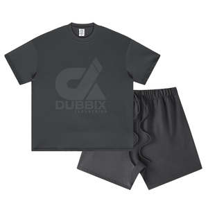 2026 Summer <b>Knitted</b> Breathable Oversized Short Sleeved Men's Casual Sports T-shirt <b>Set</b> Solid Bat - Product Image 5
