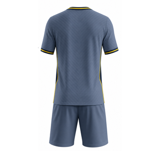 Best selling Steel Grey Soccer Uniform Set with Navy and Yellow Trim Sublimated Football uniform - Product Image 2
